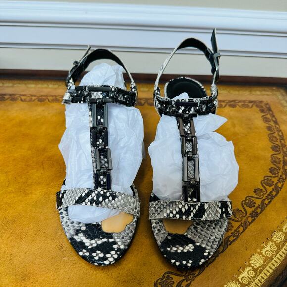 VANELI Womens Leather Snakeskin Pewter Links Strappy Sandals Size 4 to 5 - Picture 1 of 7